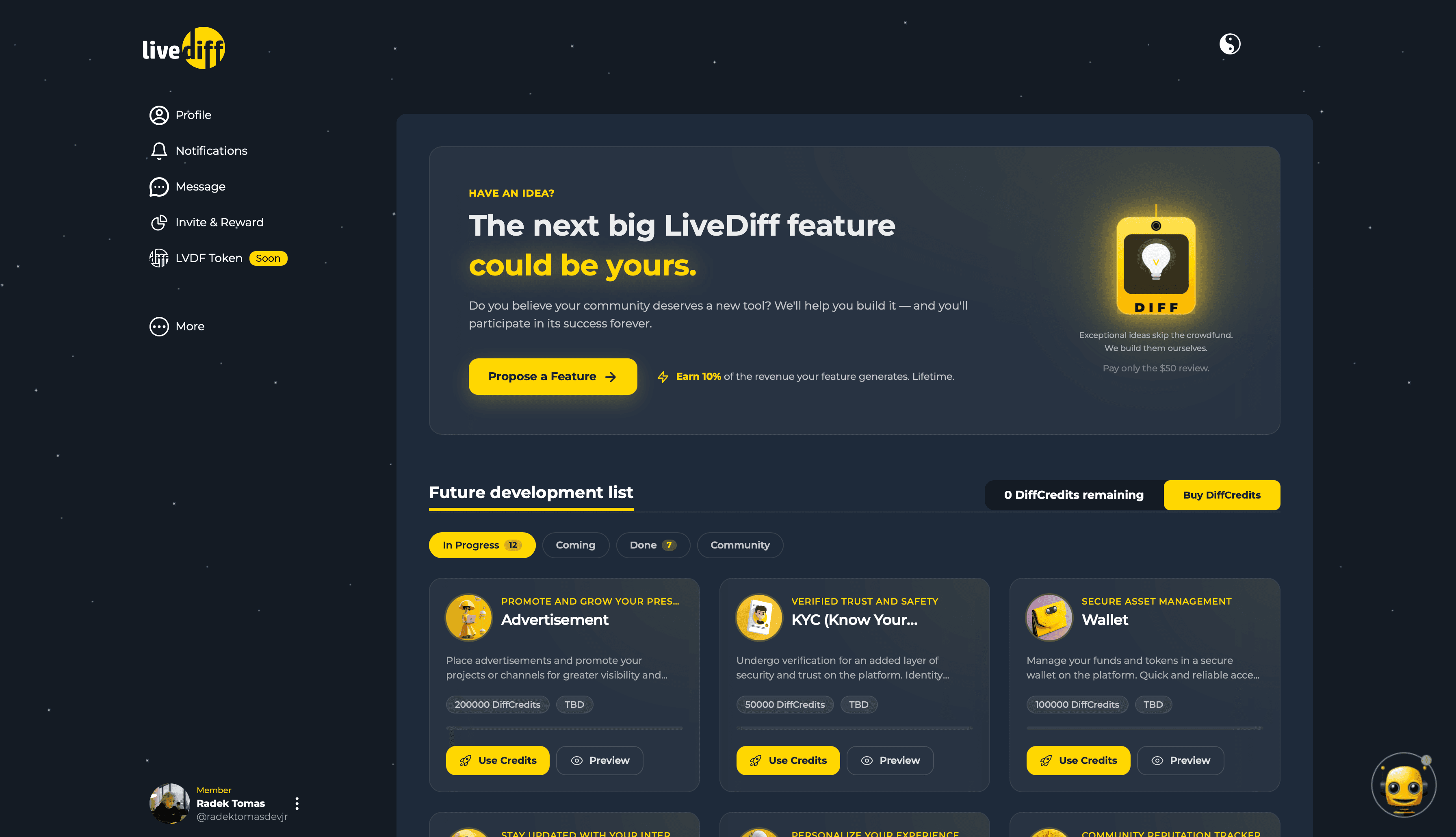LiveDiff Future List page